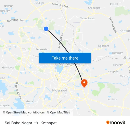 Sai Baba Nagar to Kothapet map