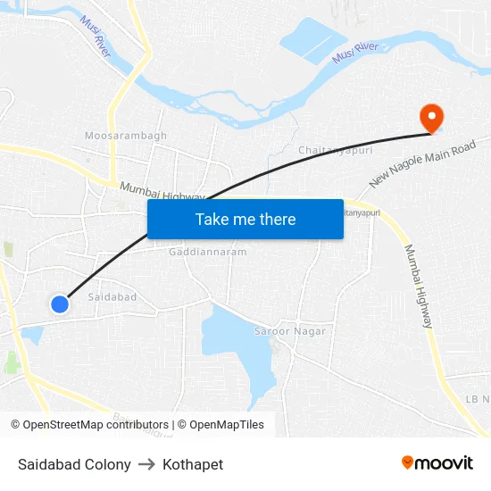 Saidabad Colony to Kothapet map