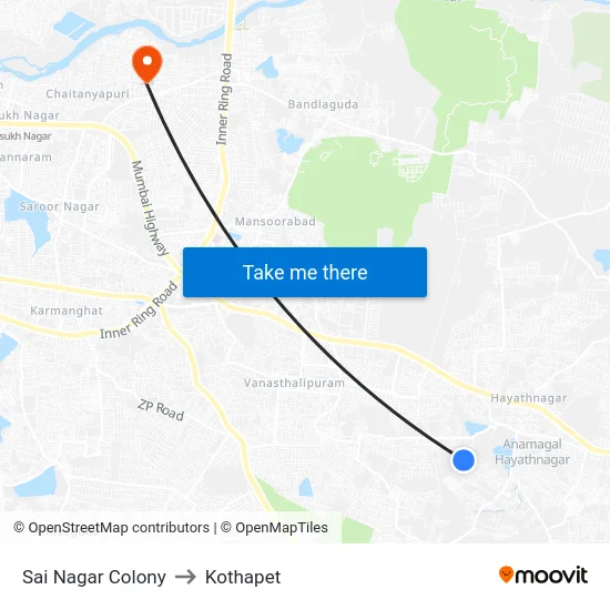 Sai Nagar Colony to Kothapet map