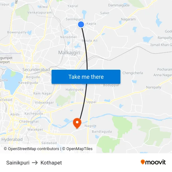 Sainikpuri to Kothapet map