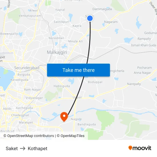 Saket to Kothapet map