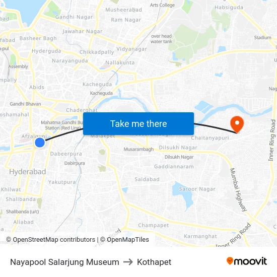 Nayapool Salarjung Museum to Kothapet map