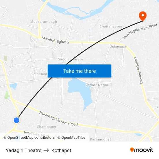 Yadagiri Theatre to Kothapet map