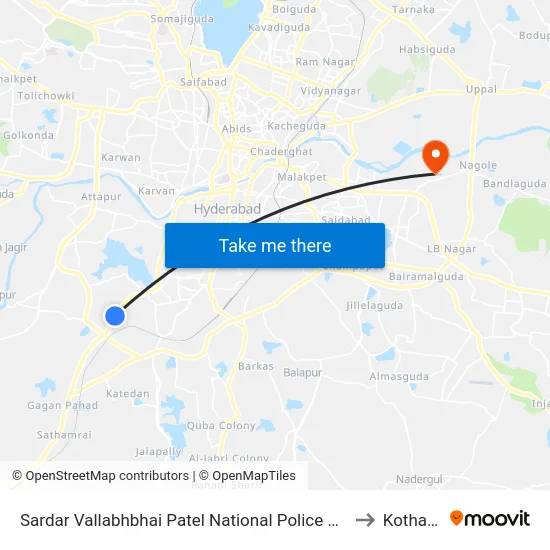 Sardar Vallabhbhai Patel National Police Academy to Kothapet map