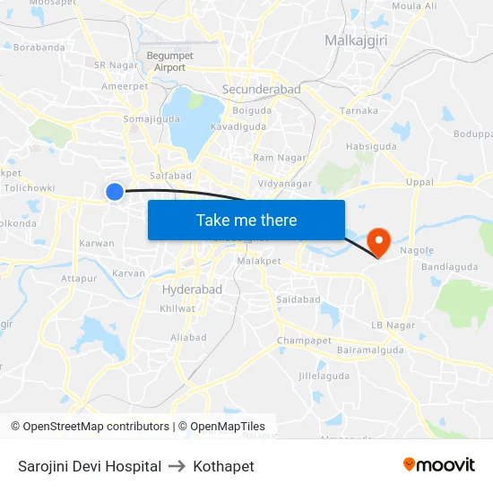 Sarojini Devi Hospital to Kothapet map