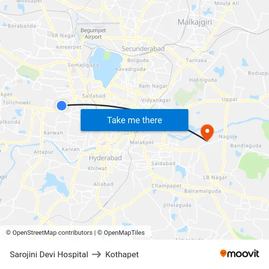Sarojini Devi Hospital to Kothapet map