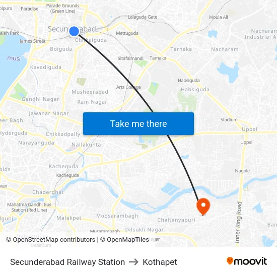 Secunderabad Railway Station to Kothapet map
