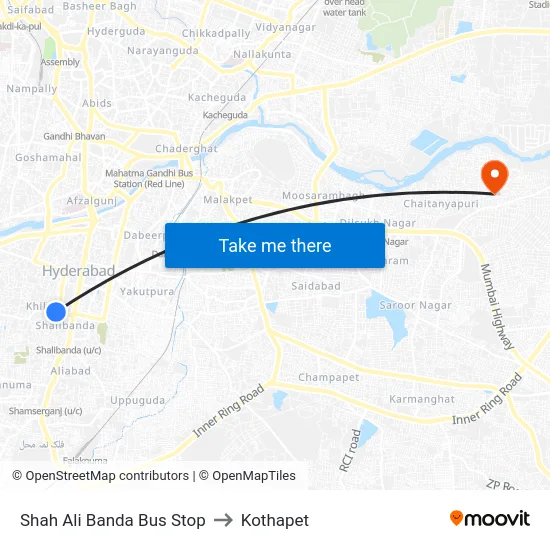Shah Ali Banda Bus Stop to Kothapet map