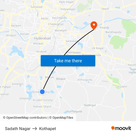 Sadath Nagar to Kothapet map