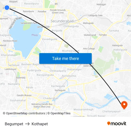 Begumpet to Kothapet map