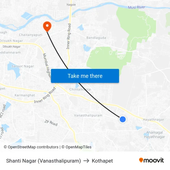 Shanti Nagar (Vanasthalipuram) to Kothapet map
