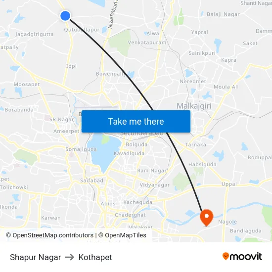 Shapur Nagar to Kothapet map