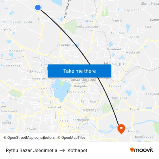 Rythu Bazar Jeedimetla to Kothapet map