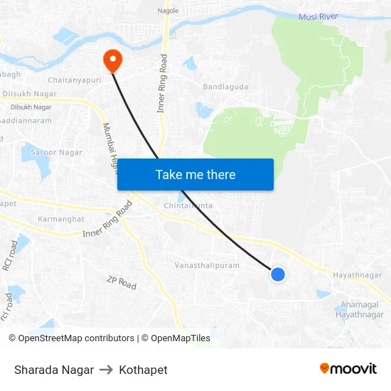 Sharada Nagar to Kothapet map