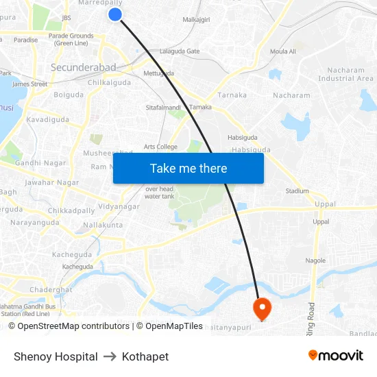 Shenoy Hospital to Kothapet map