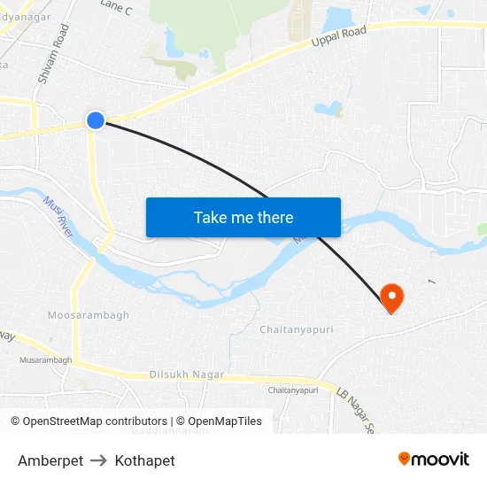 Amberpet to Kothapet map