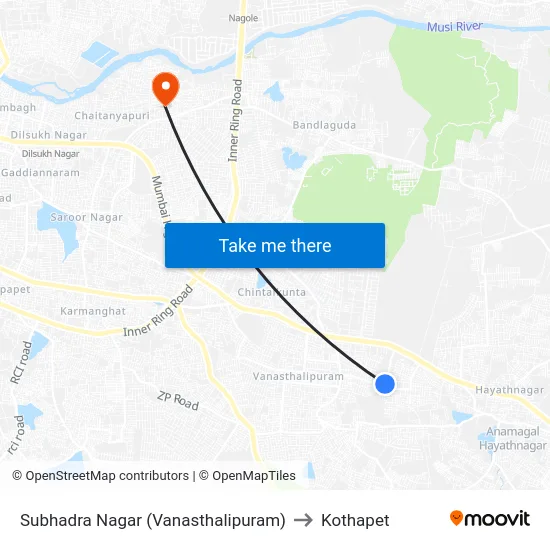 Subhadra Nagar (Vanasthalipuram) to Kothapet map