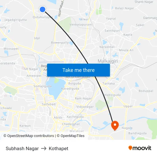 Subhash Nagar to Kothapet map