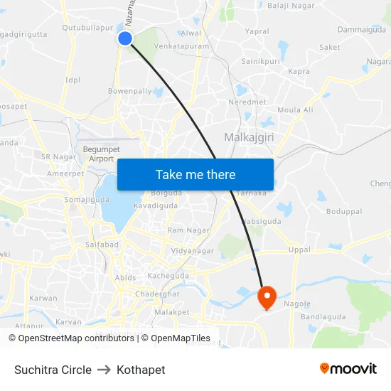 Suchitra Circle to Kothapet map