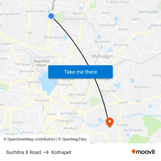 Suchitra X Road to Kothapet map