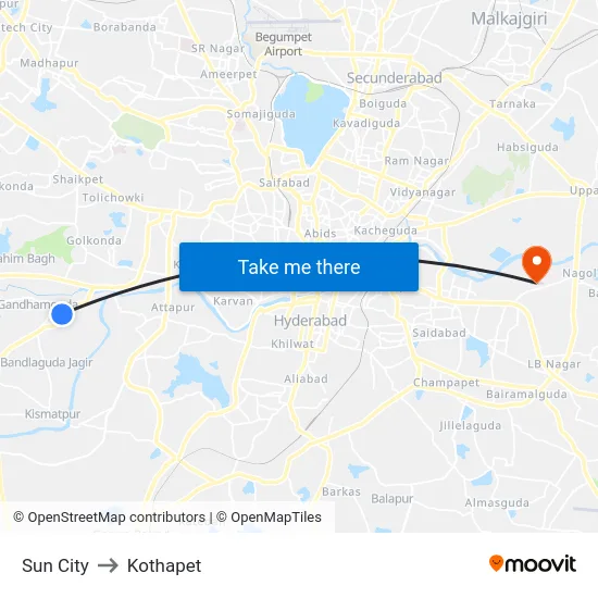 Sun City to Kothapet map