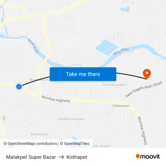 Malakpet Super Bazar to Kothapet map