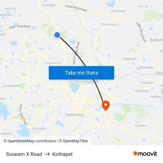 Suraram X Road to Kothapet map