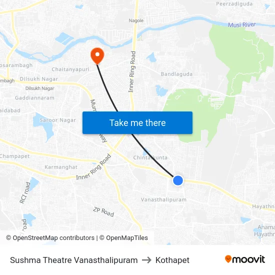 Sushma Theatre Vanasthalipuram to Kothapet map