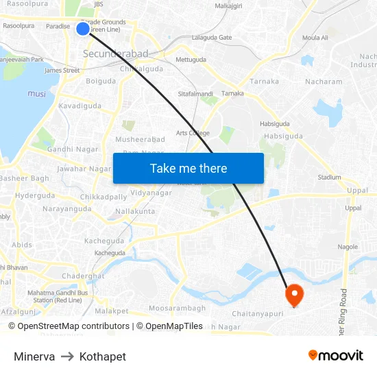 Minerva to Kothapet map