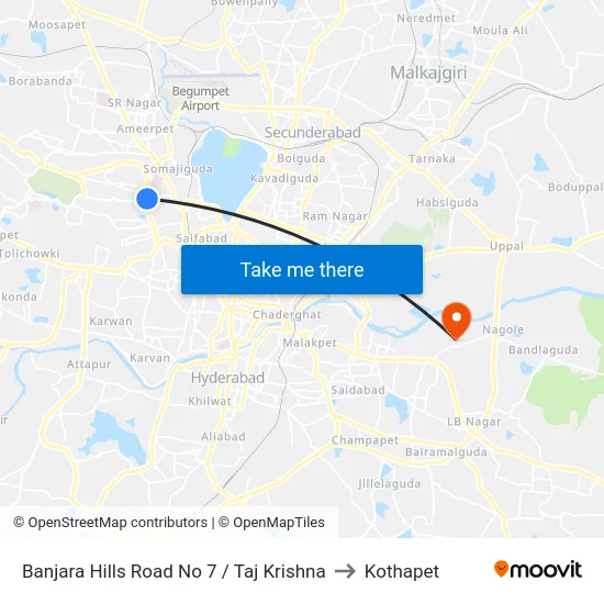 Banjara Hills Road No 7 / Taj Krishna to Kothapet map