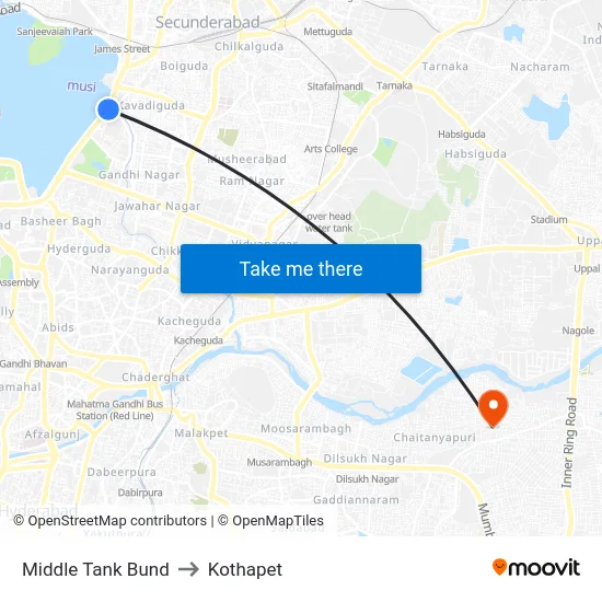 Middle Tank Bund to Kothapet map