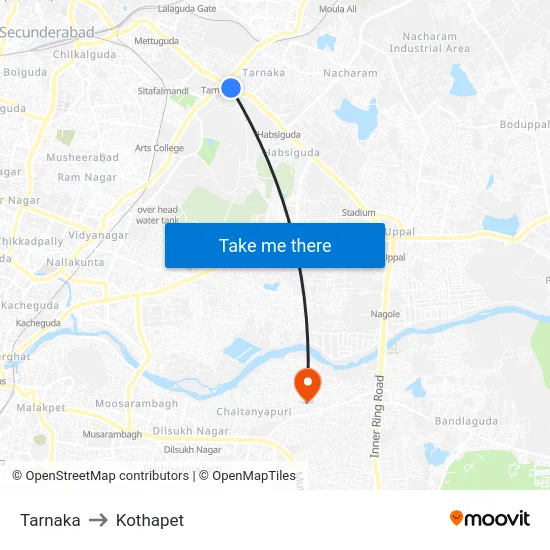 Tarnaka to Kothapet map
