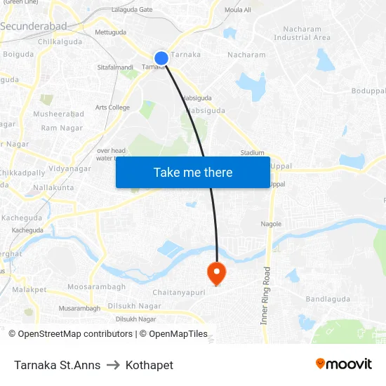 Tarnaka St.Anns to Kothapet map