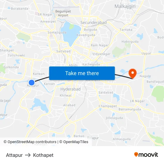 Attapur to Kothapet map