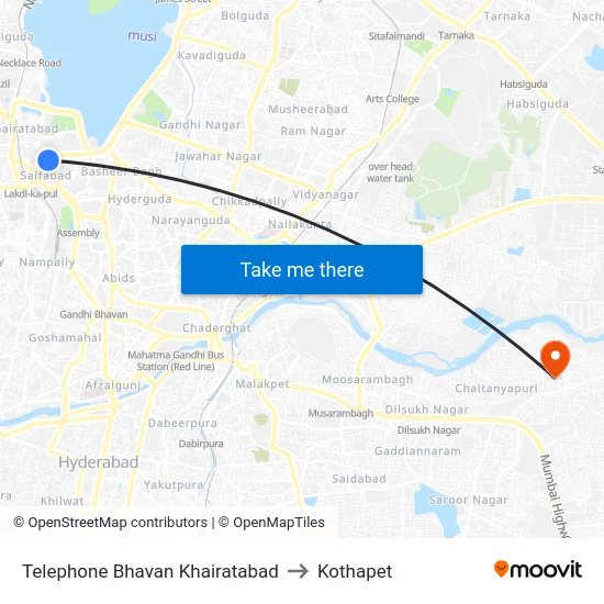 Telephone Bhavan Khairatabad to Kothapet map