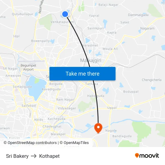 Sri Bakery to Kothapet map