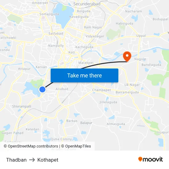 Thadban to Kothapet map