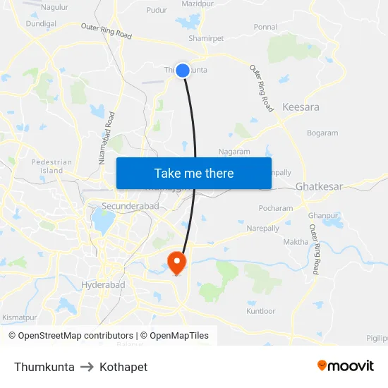 Thumkunta to Kothapet map