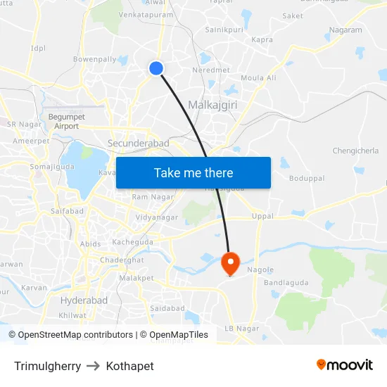 Trimulgherry to Kothapet map