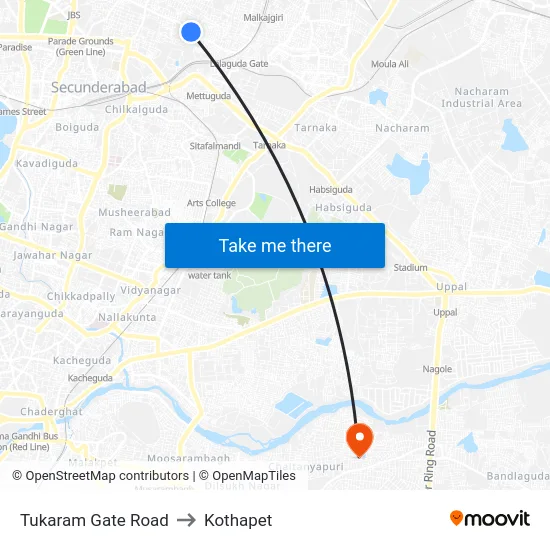 Tukaram Gate Road to Kothapet map