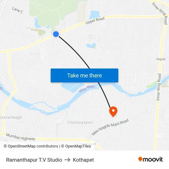 Ramanthapur T.V Studio to Kothapet map