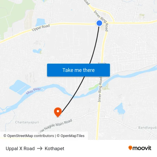 Uppal X Road to Kothapet map