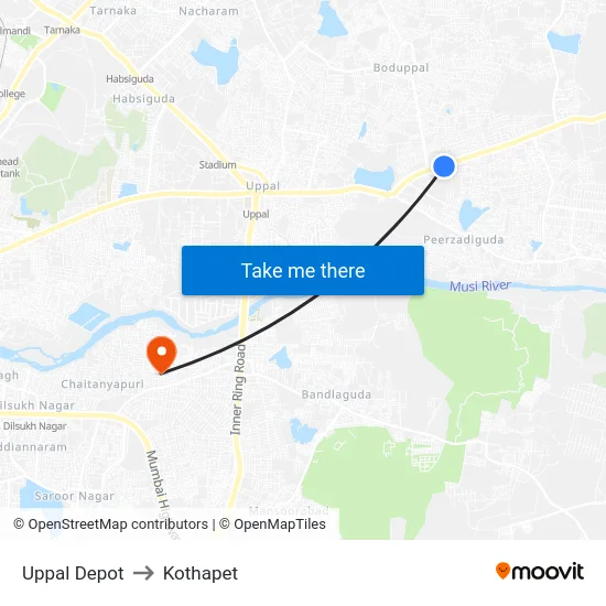 Uppal Depot to Kothapet map