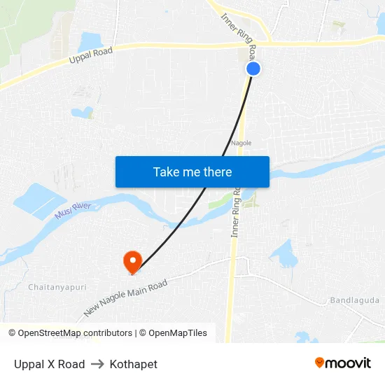 Uppal X Road to Kothapet map