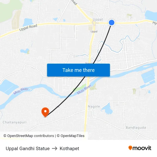 Uppal Gandhi Statue to Kothapet map