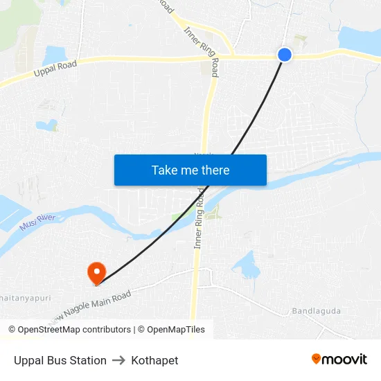 Uppal Bus Station to Kothapet map