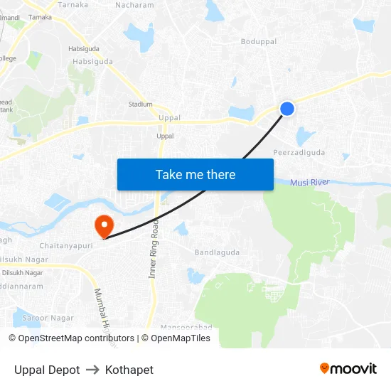 Uppal Depot to Kothapet map
