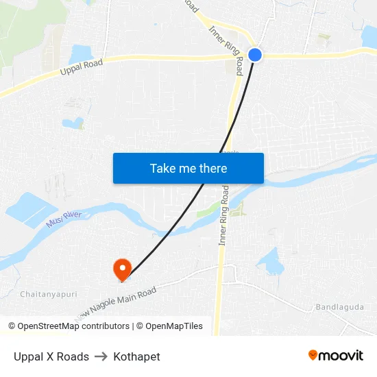 Uppal X Roads to Kothapet map