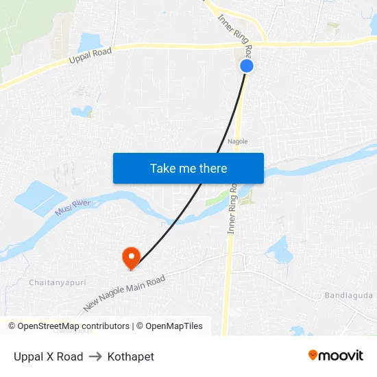 Uppal X Road to Kothapet map