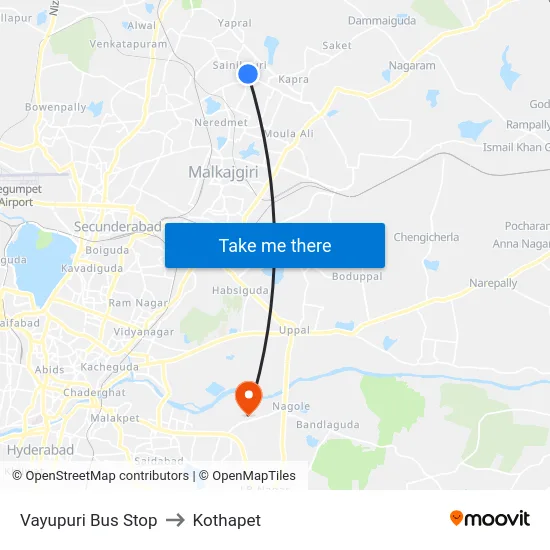 Vayupuri Bus Stop to Kothapet map